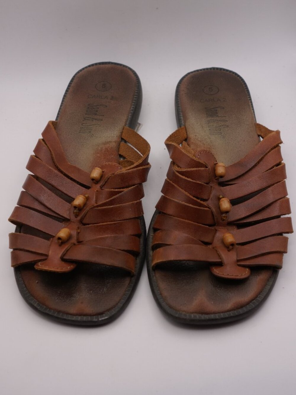 Sand & Sun Carla 2 Brown Leather Strappy Slide Sandals Made in Brazil Size 5